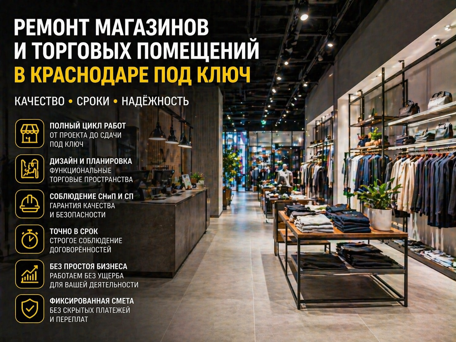Ремонт магазинов и торговых помещений в Краснодаре